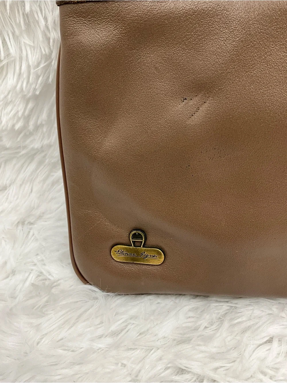 Vintage Etienne Aigner Brown Leather Wristlet Clutch Purse Knot Trim